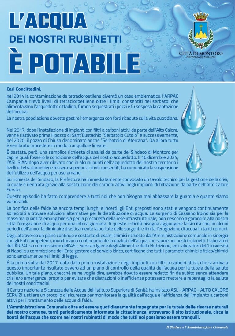 Montoro, manifesto amministrazione acqua potabile