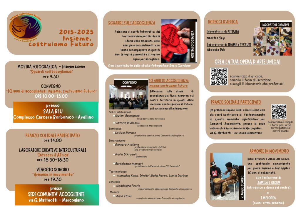 L’associazione di volontariato ‘Comunità Accogliente’ celebra i 10 anni di attività: eventi ad Avellino e Mercogliano comunità accogliente locandina