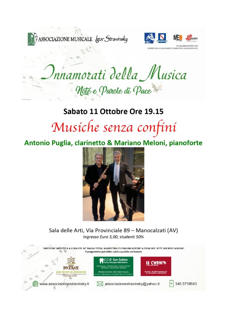 Musiche senza confini, a Manocalzati note e parole di pace con il duo Mistral