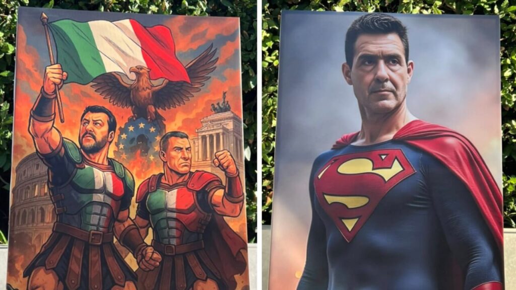 quadro salvini e vannacci supereroi