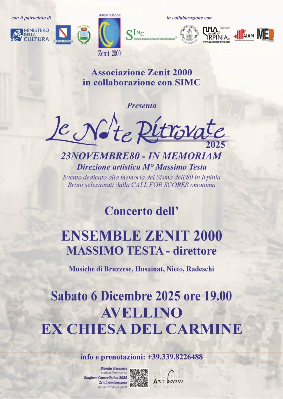 All’ex Chiesa del Carmine “Le Note Ritrovate”, compositori da tutta Italia in ricordo del sisma dell’80
