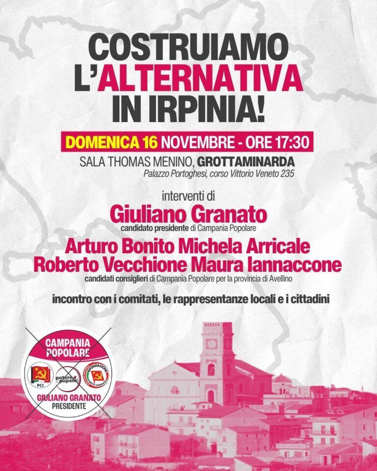 Regionali, Granato (Campania Popolare) domani incontra i comitati a Grottaminarda Campania Popolare locandina