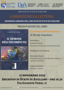 All’Archivio di Stato “I Giovedì della lettura”, si presenta “Il demone dell’incompiuto” di Napodano