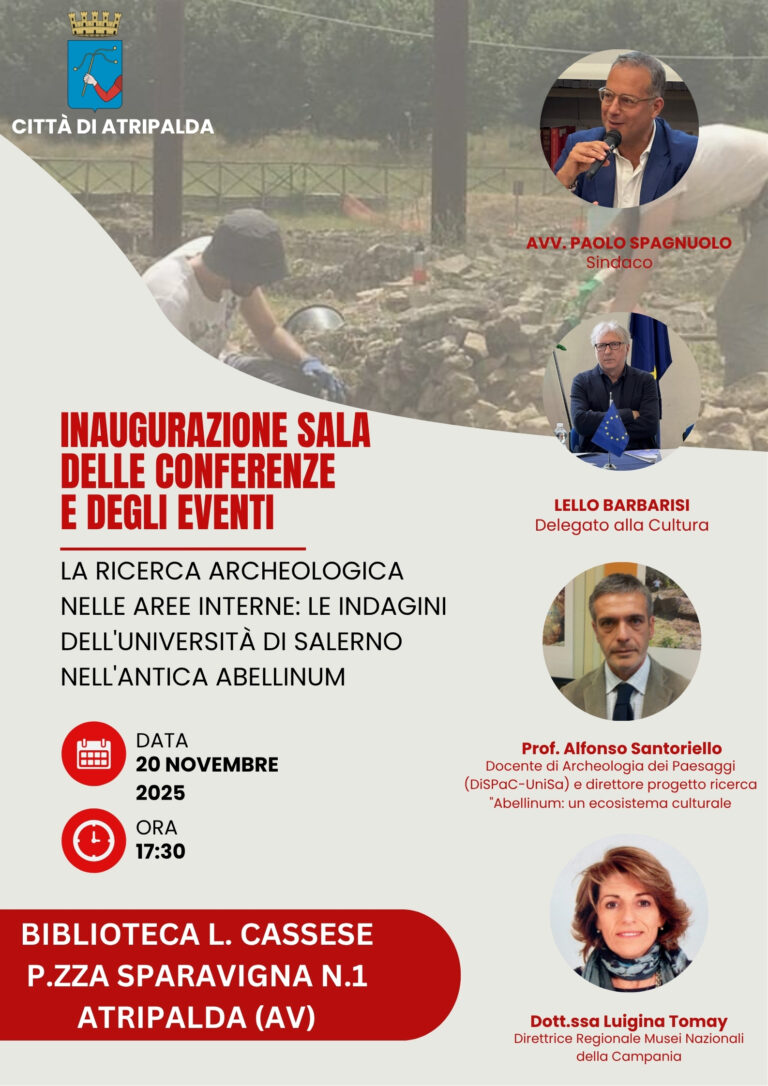 Ricerca archeologica aree interne, alla Biblioteca Cassese di Atripalda si inaugura la sala conferenze
