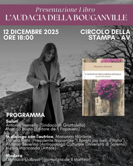 “L’audacia della bouganville” di Marianna Morante, venerdì la presentazione del romanzo al Circolo della Stampa
