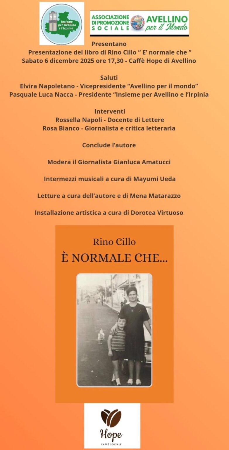 “E’ normale che”, al Caffè Hope si presenta il libro di Rino Cillo: la letteratura come strumento di dialogo