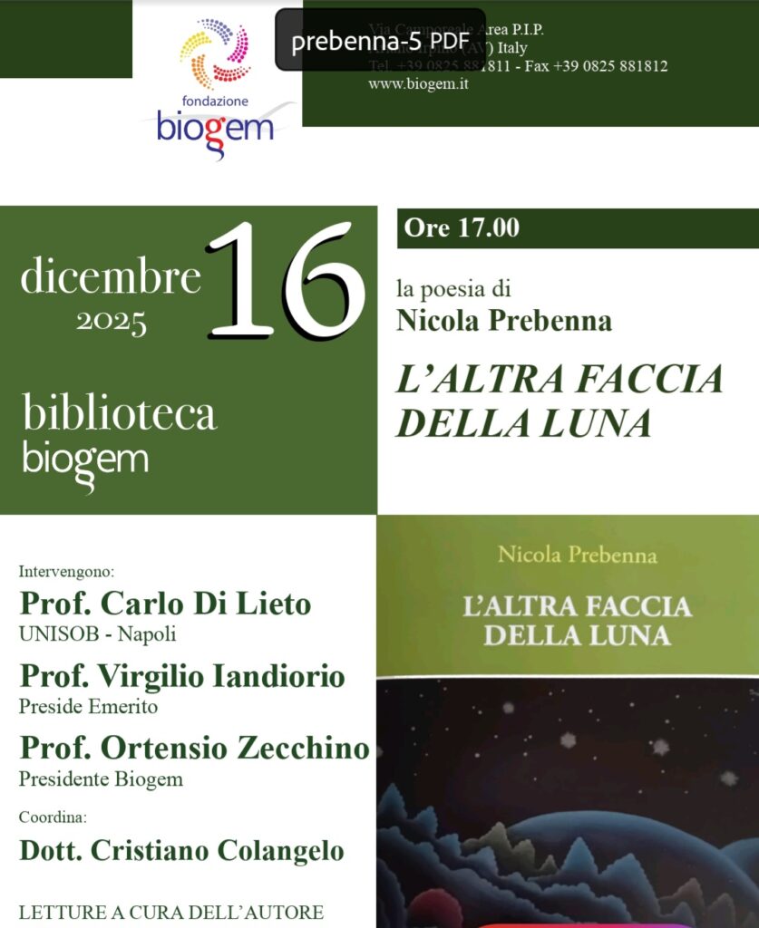 “L’altra faccia della luna”, a Biogem si presenta la nuova silloge di Prebenna: nella condivisione l’unica speranza per l’uomo