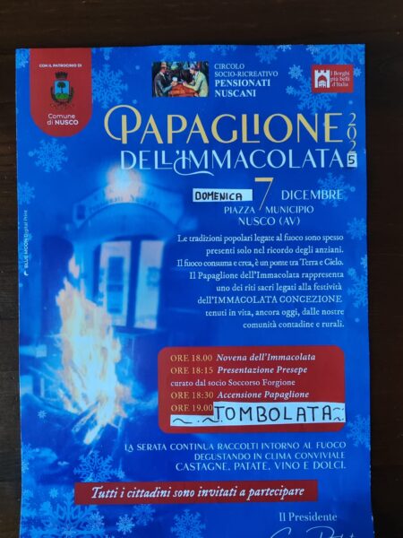 A Nusco si prepara la festa del 7 dicembre: il Papaglione dell’Immacolata Nusco circolo pensionati locandina 2025