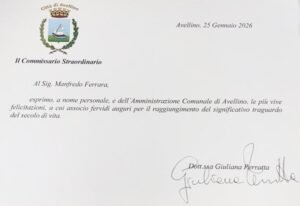 Centenario Manfredo Ferrara, gli auguri del Comune di Avellino
