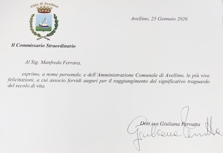 Anche la città di Avellino ha il suo centenario: gli auguri del Comune a Manfredo Ferrara Centenario Manfredo Ferrara, gli auguri del Comune di Avellino