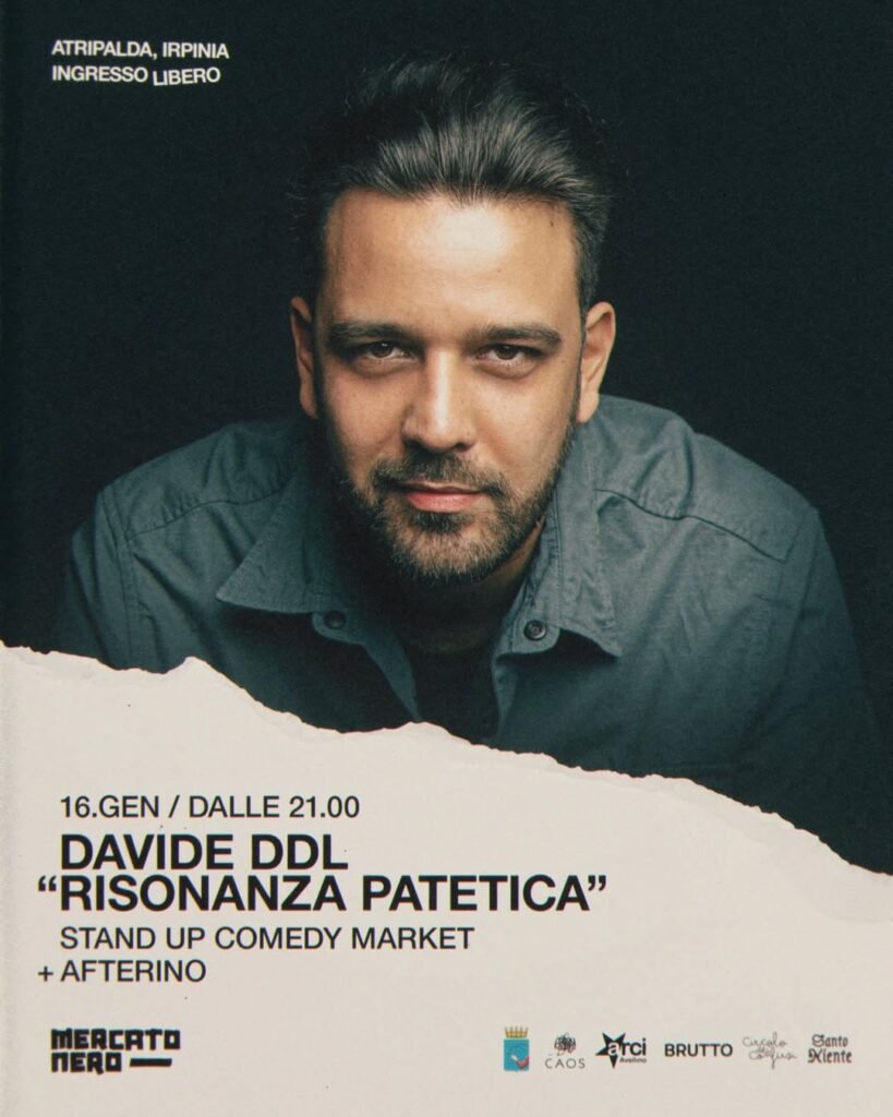 “Risonanza Patetica” al Mercato Nero di Atripalda con Davide DDL. Stand up comedy, scrittura e racconto generazionale in scena venerdì alle 21
