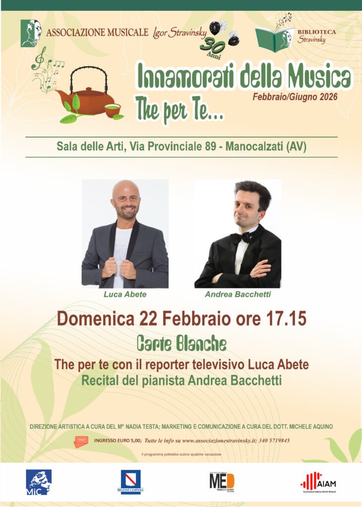 Innamorati della musica, dalle Carte Bianche del pianista Bacchetti al “The per te” con Luca Abete