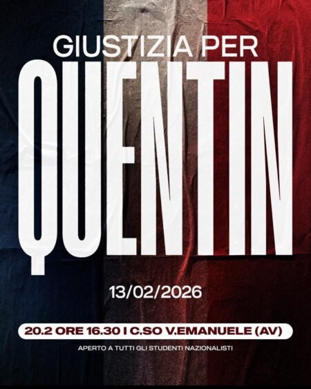 Ucciso per le sue idee a 23 anni, evento in memoria ad Avellino con i movimenti giovanili della destra avellinese Quentin locandina evento del 20 febbraio 2026