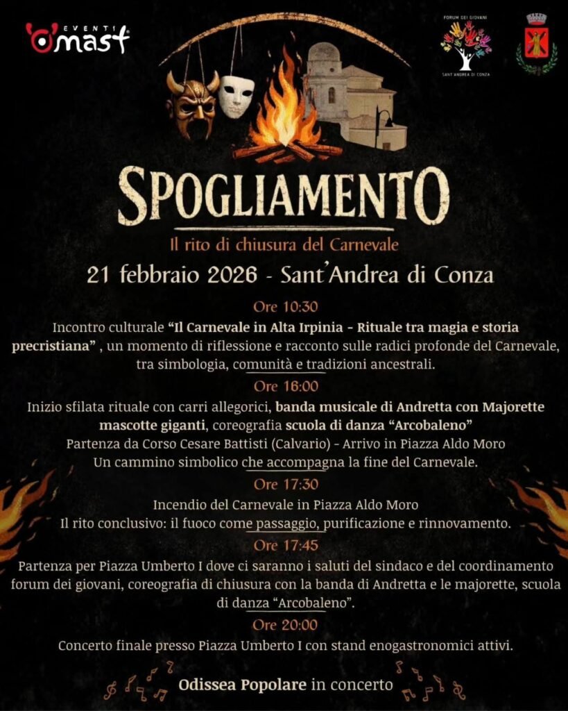 A Sant’Andrea di Conza “Spogliamento” nel segno del Carnevale tra fuoco, maschere e musica