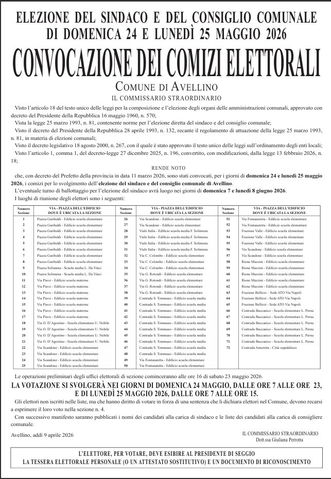 Manifesto elettorale Avellino 2026